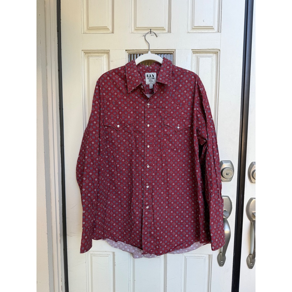 Ely Cattleman Pearl Snap Button‎ Down Long Sleeve Western Shirt Size XL